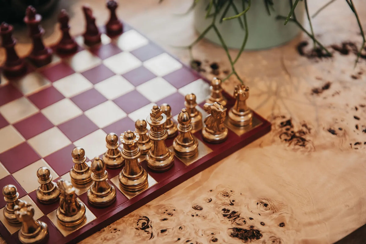 Handmade Gold & Burgundy Chess Set