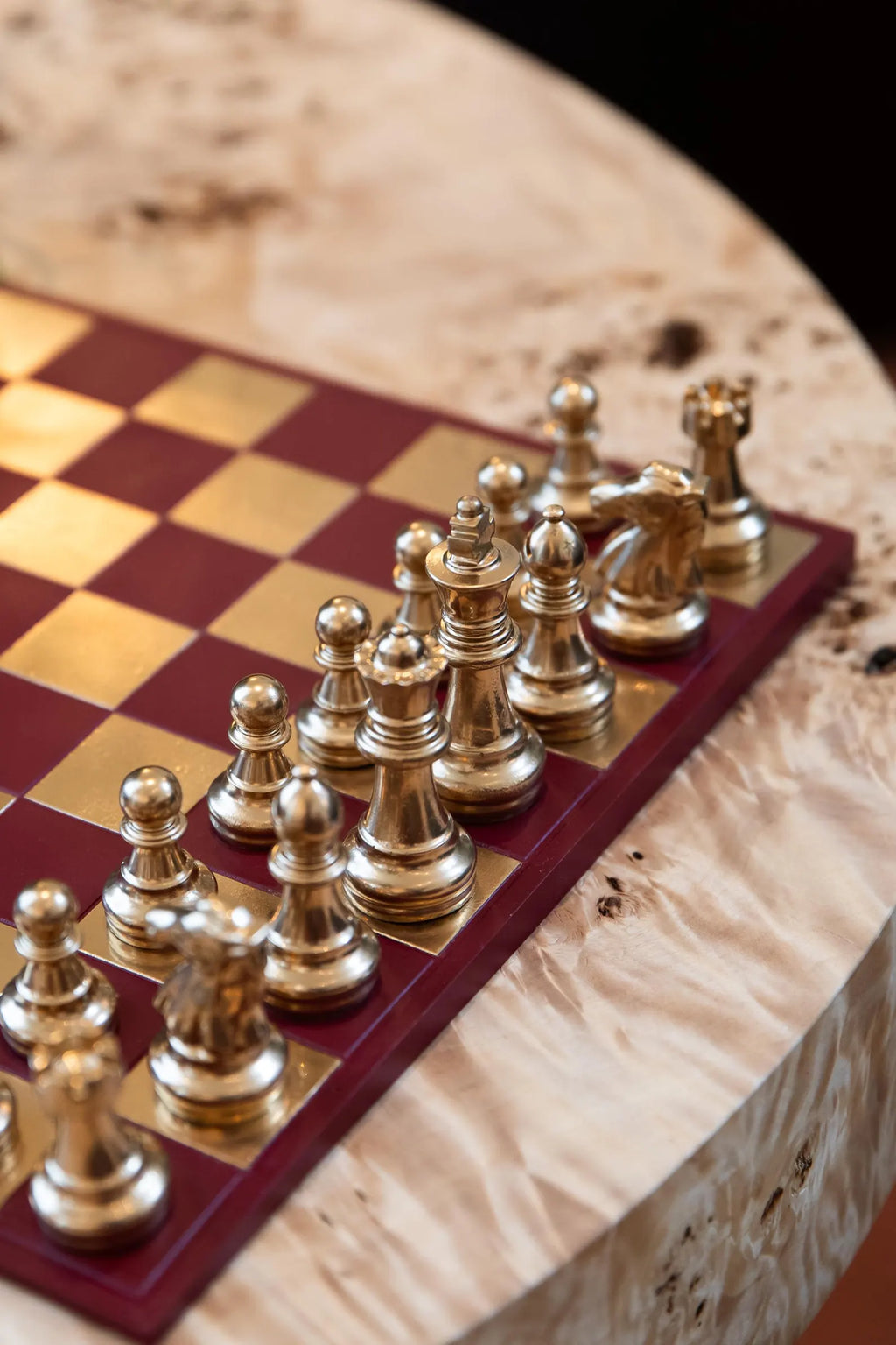 Handmade Gold & Burgundy Chess Set