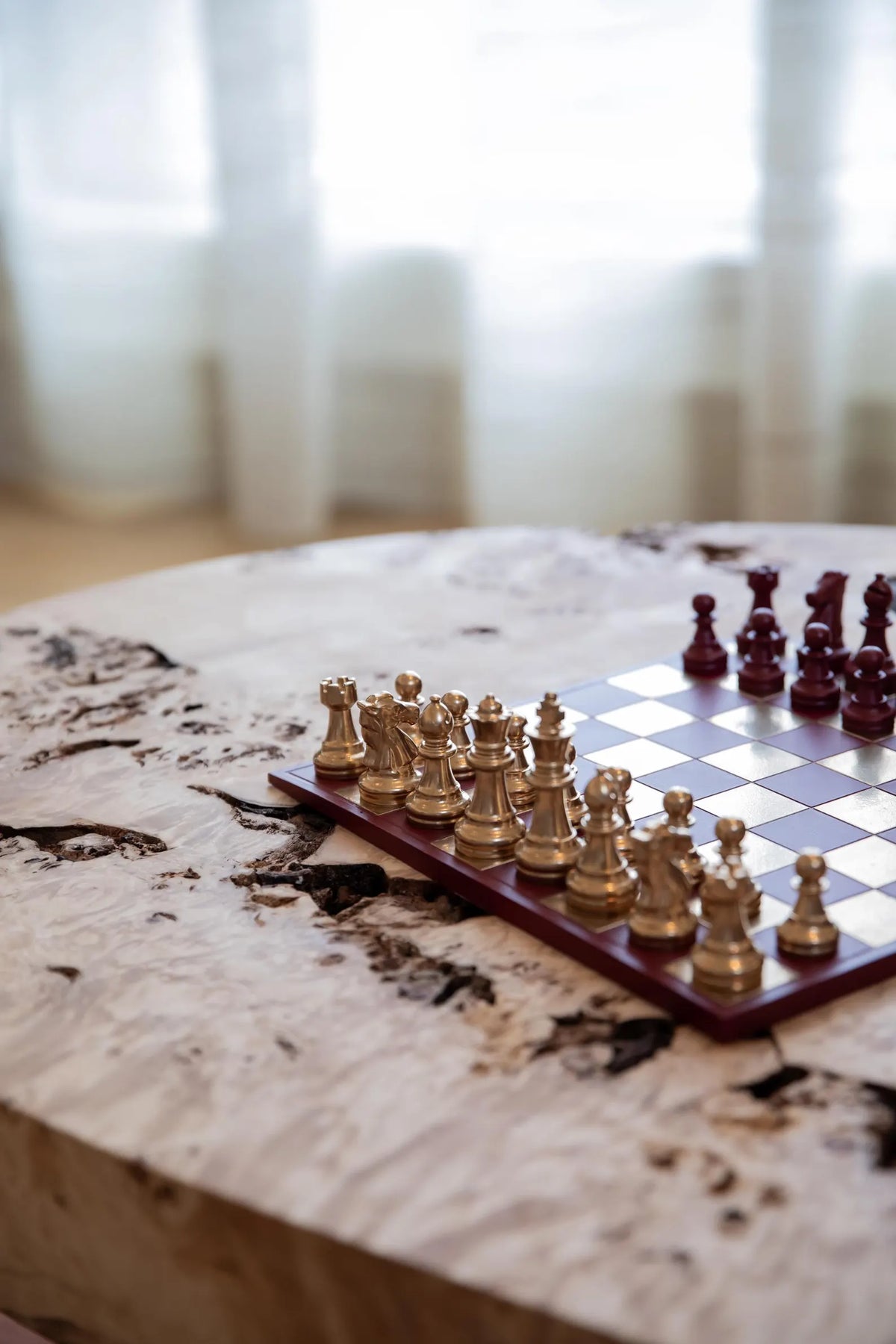 Handmade Gold & Burgundy Chess Set