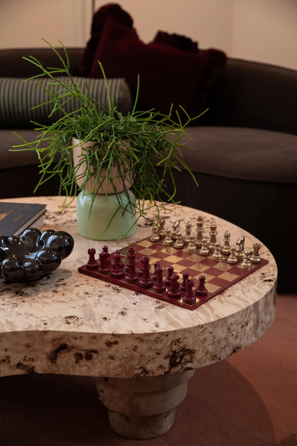 Handmade Gold & Burgundy Chess Set