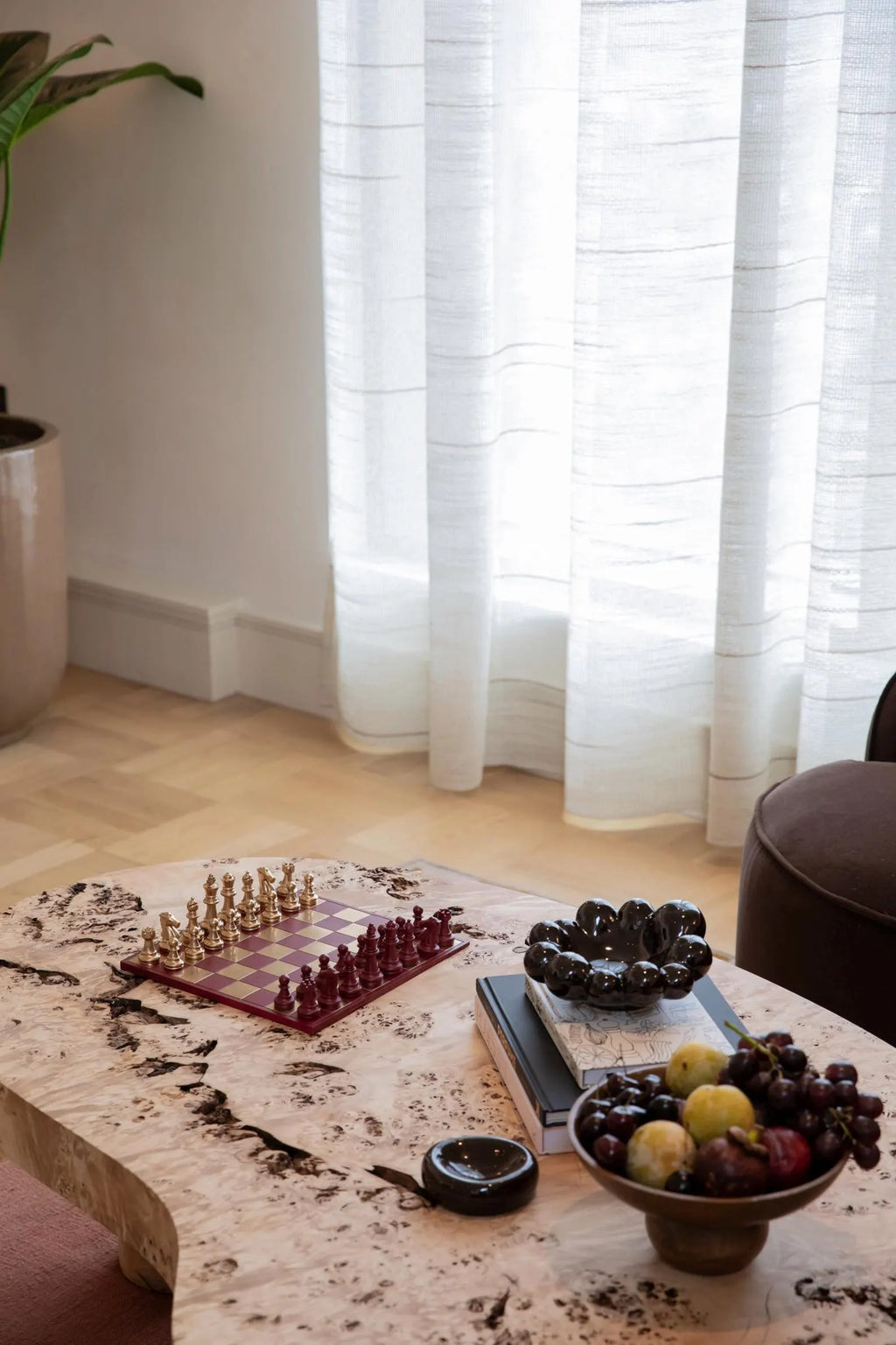 Handmade Gold & Burgundy Chess Set