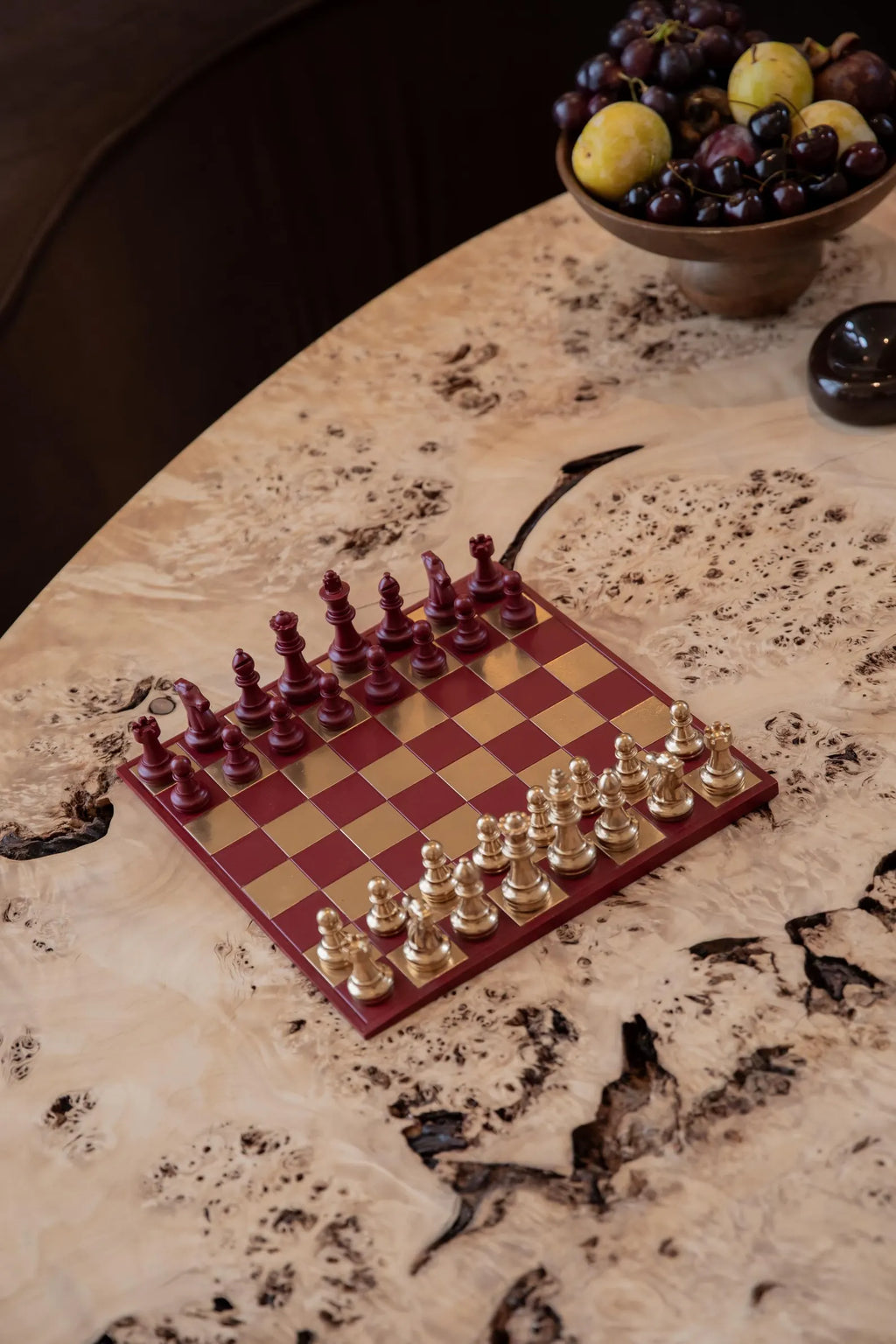Handmade Gold & Burgundy Chess Set