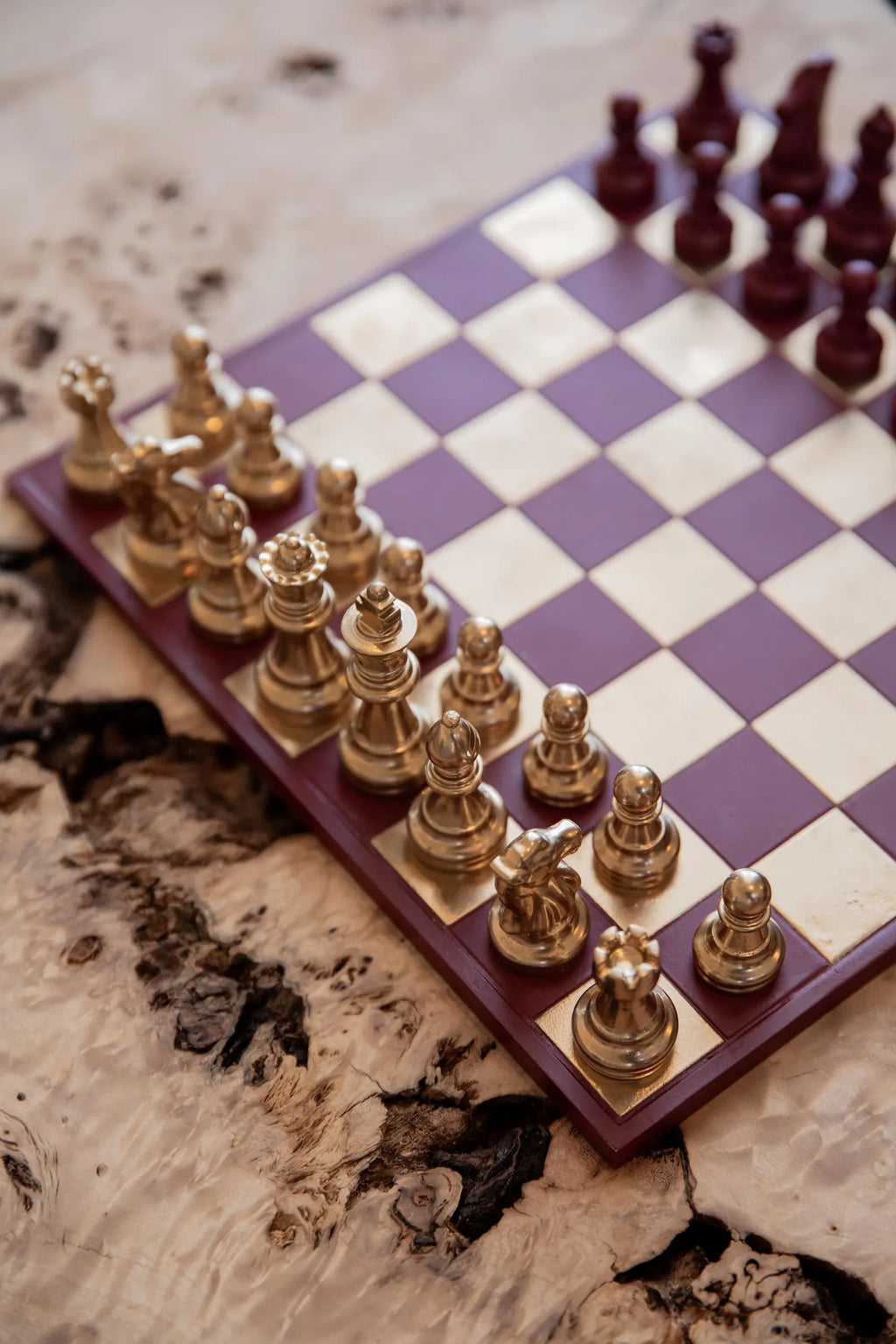 Handmade Gold & Burgundy Chess Set