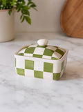 Handmade Green & Cream Stoneware Butter Dish