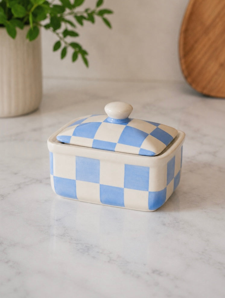 Handmade Baby Blue & Cream Stoneware Butter Dish