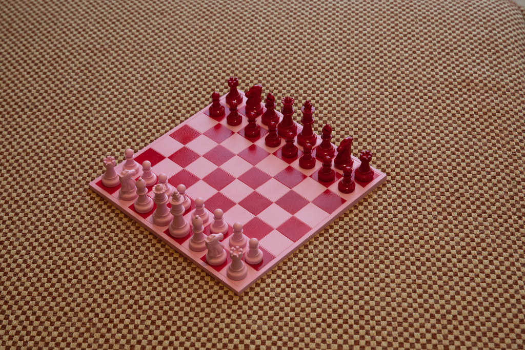 Handmade Pink & Red Chess Set