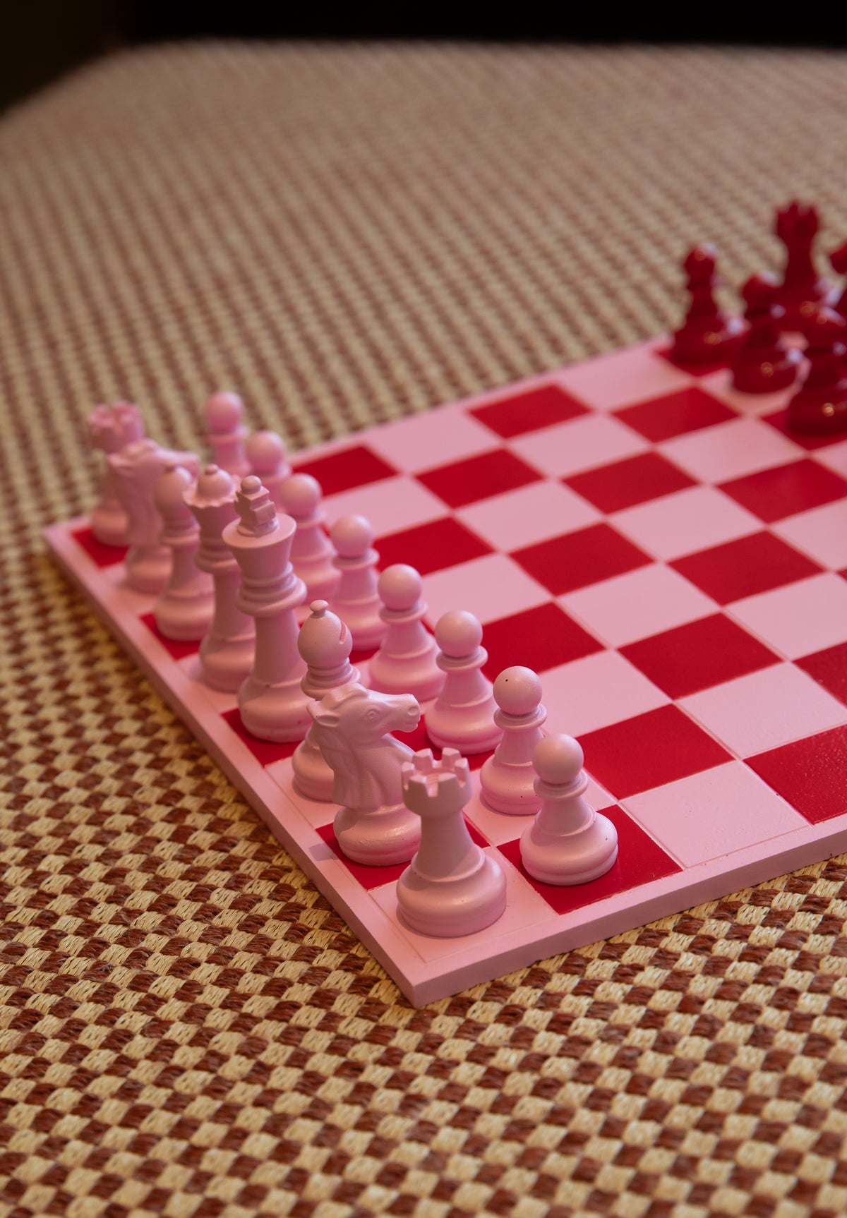 Handmade Pink & Red Chess Set