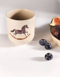 Handmade Blue & Burgundy Striped Carousel Rocking Horse Ceramic Stoneware Handleless Cup