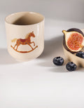 Handmade Caramel Carousel Rocking Horse with Red & Blue Stars Ceramic Stoneware Handleless Cup