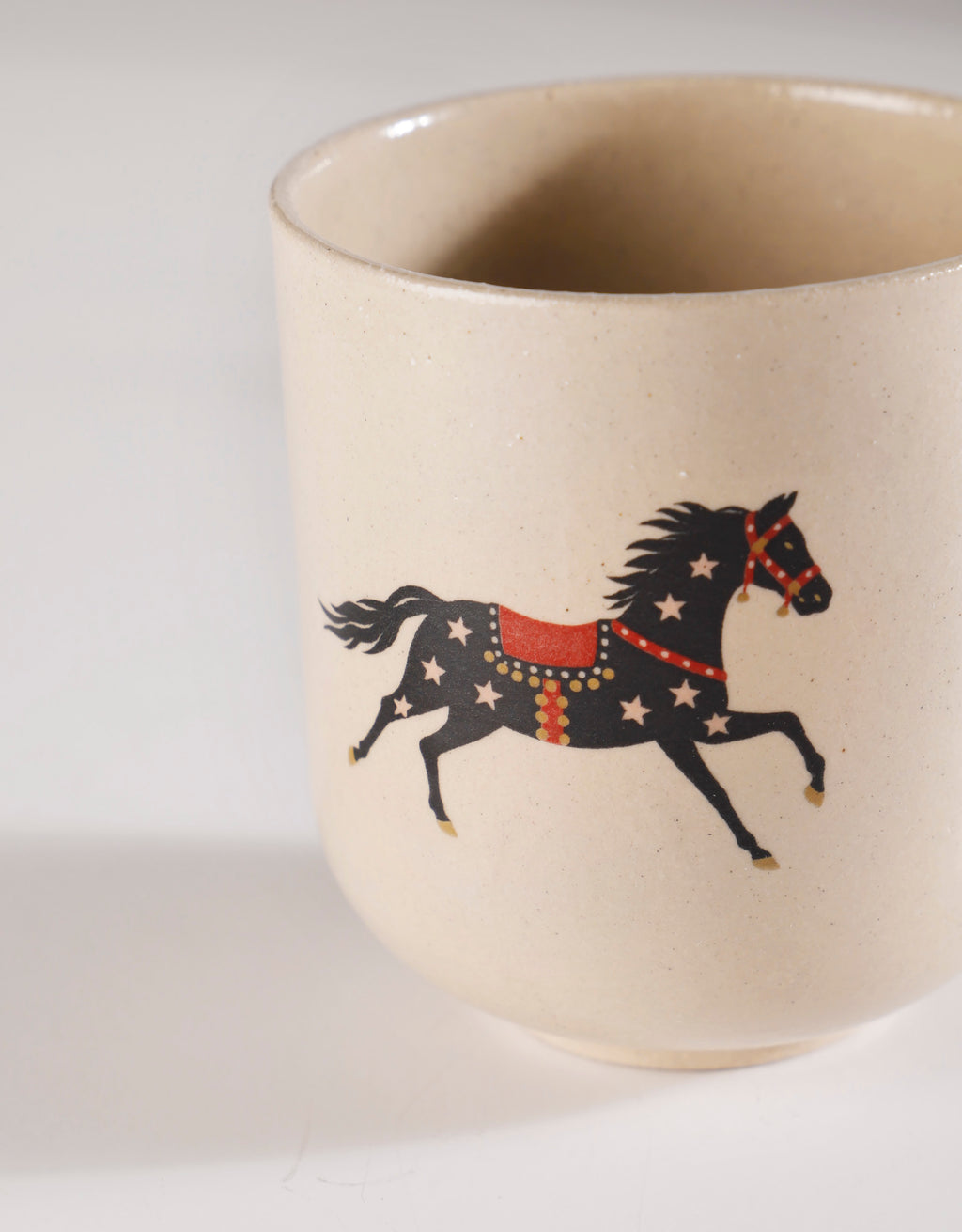 Handmade Black Horse with Pink Stars Ceramic Stoneware Handleless Cup