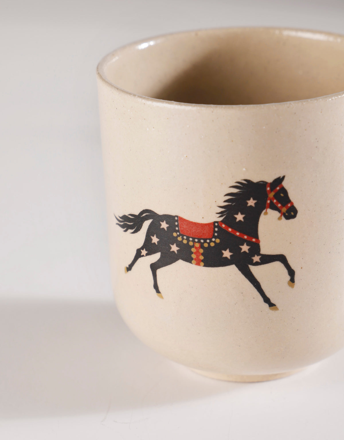 Handmade Black Horse with Pink Stars Ceramic Stoneware Handleless Cup