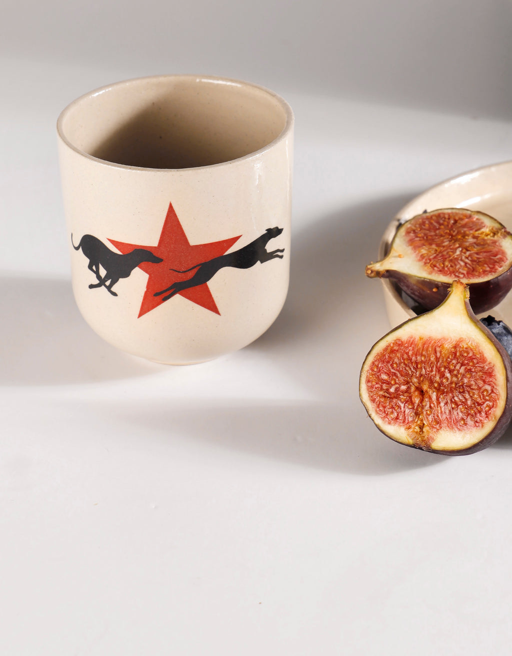 Handmade Running Greyhounds & Red Star Ceramic Stoneware Handleless Cup