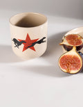 Handmade Running Greyhounds & Red Star Ceramic Stoneware Handleless Cup