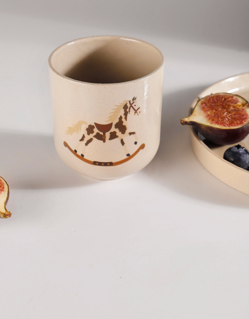 Handmade Brown & Cream Rocking Horse Ceramic Stoneware Handleless Cup
