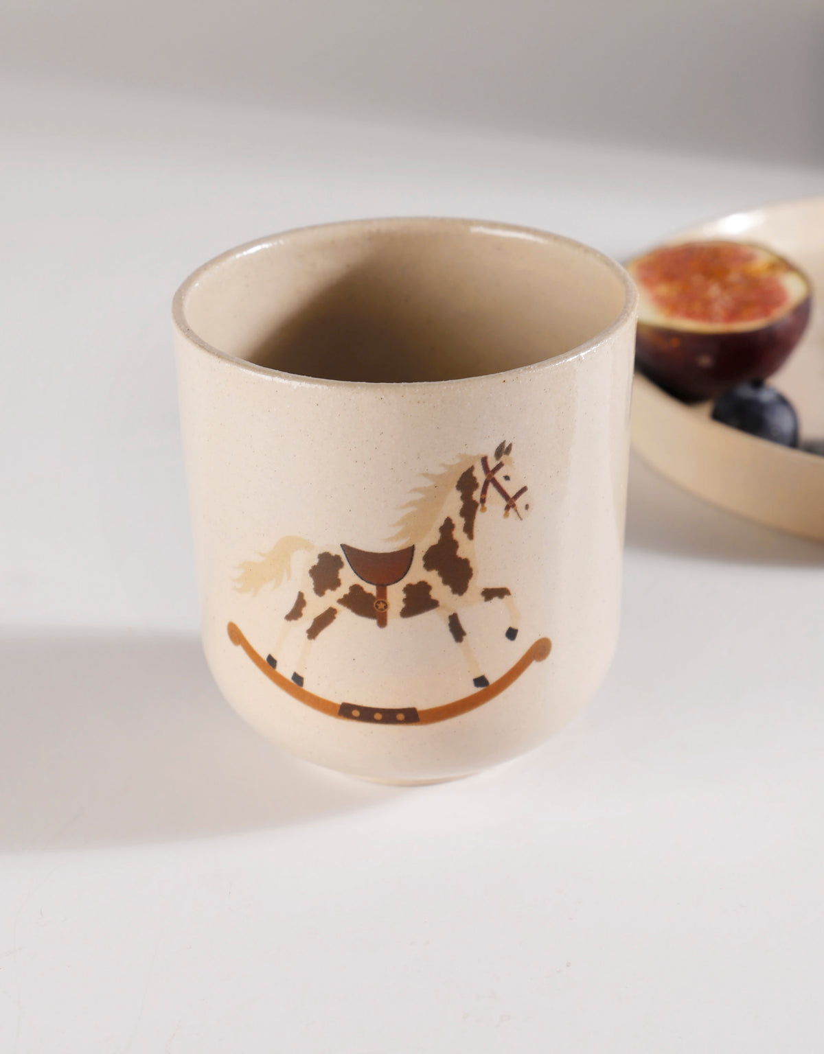 Handmade Brown & Cream Rocking Horse Ceramic Stoneware Handleless Cup