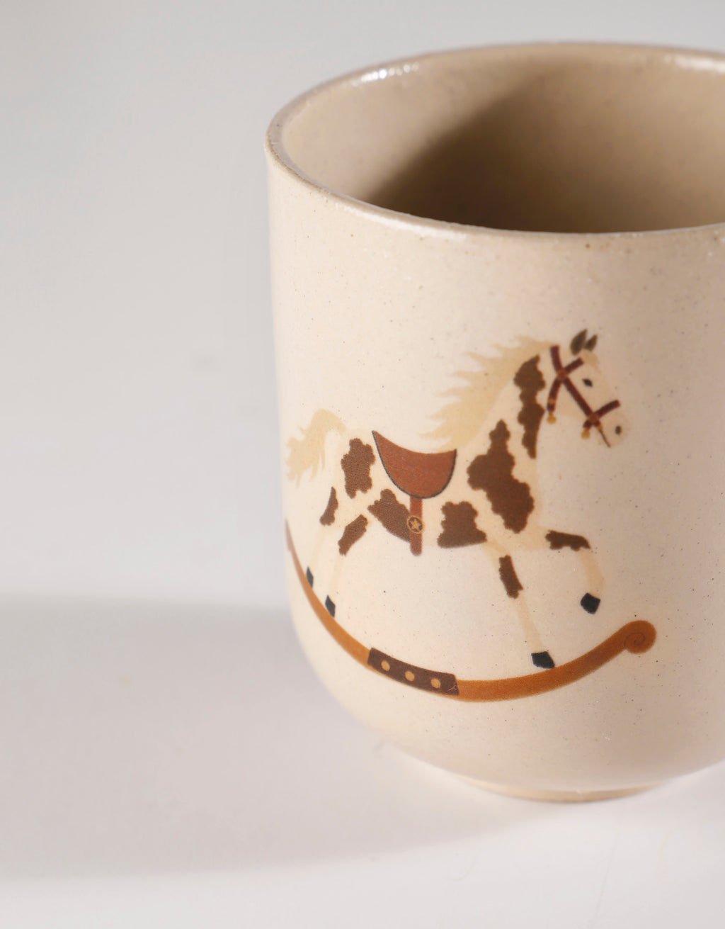 Handmade Brown & Cream Rocking Horse Ceramic Stoneware Handleless Cup
