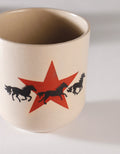 Handmade Trio of Black Horses & Red Star Ceramic Stoneware Handleless Cup