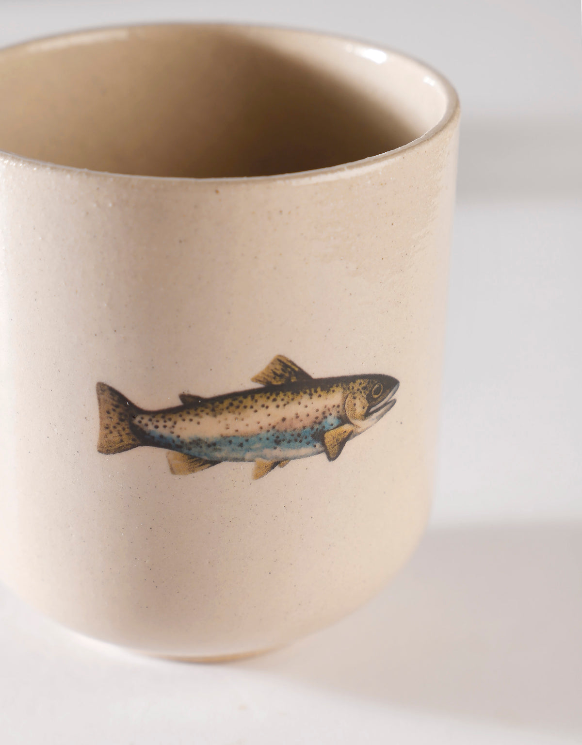 Handmade Silver Blue Stickleback Fish Ceramic Stoneware Handleless Cup