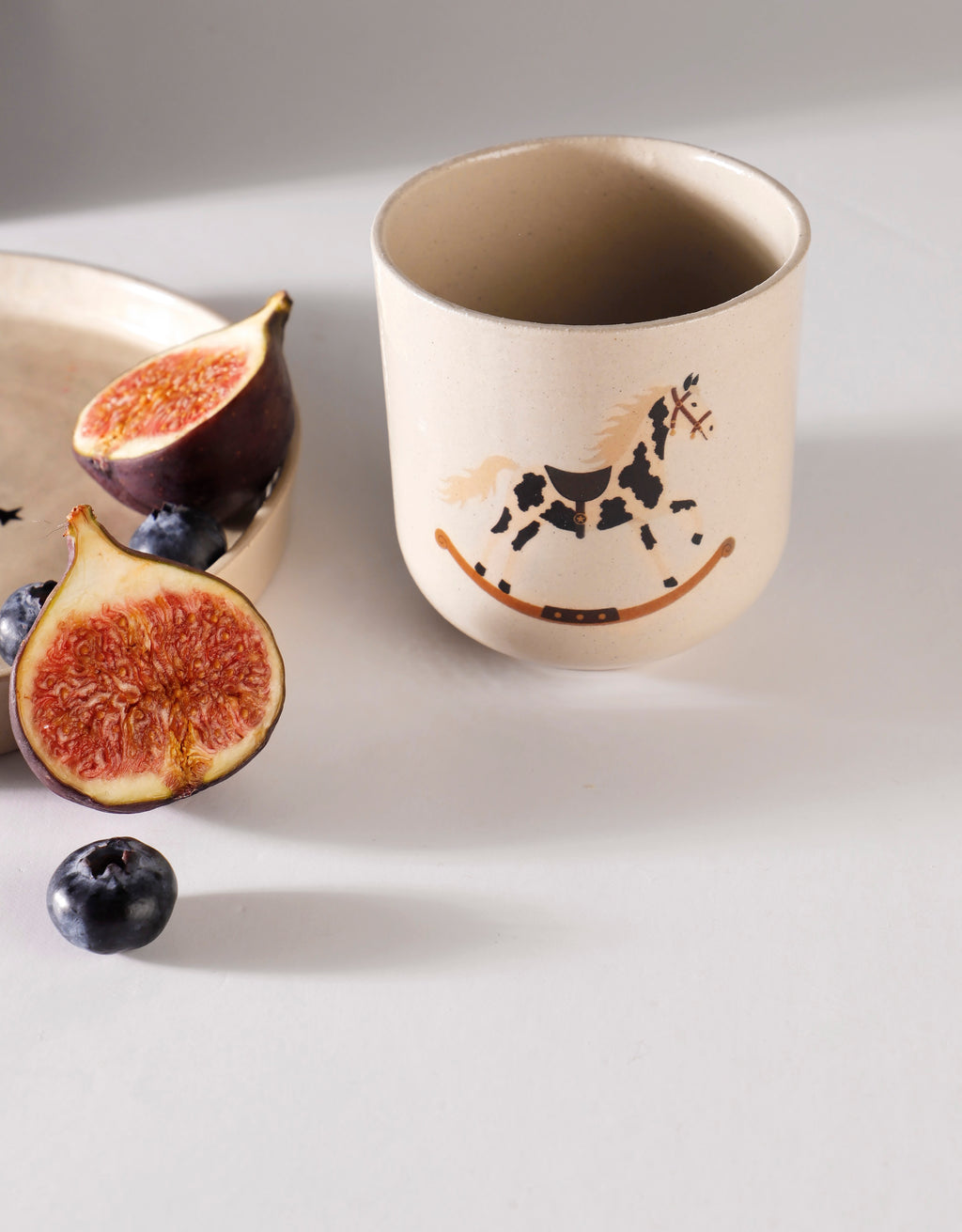 Handmade Black & Cream Rocking Horse Ceramic Stoneware Handleless Cup