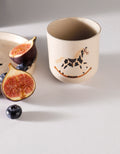 Handmade Black & Cream Rocking Horse Ceramic Stoneware Handleless Cup