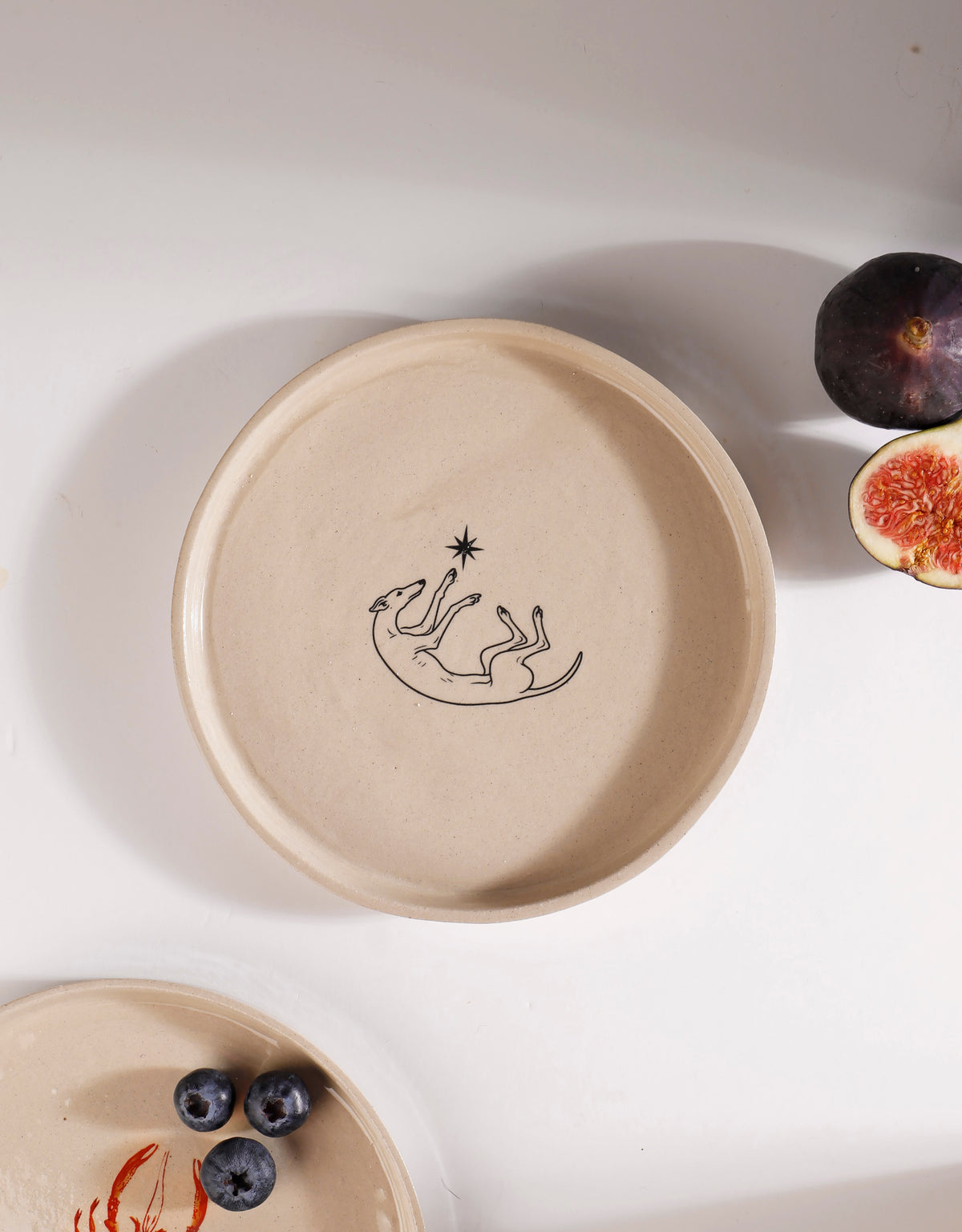Handmade Roaching Greyhound Playing with Star Ceramic Stoneware Side Plate