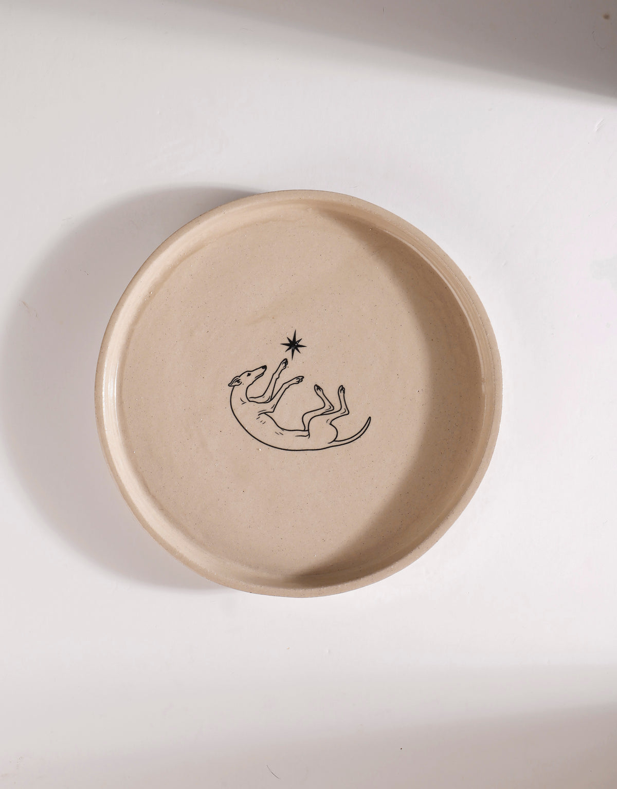 Handmade Roaching Greyhound Playing with Star Ceramic Stoneware Side Plate