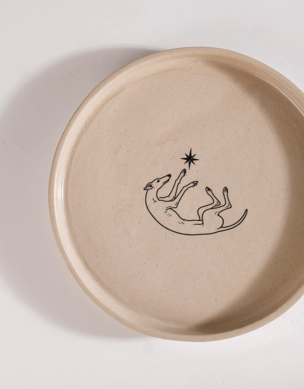 Handmade Roaching Greyhound Playing with Star Ceramic Stoneware Side Plate