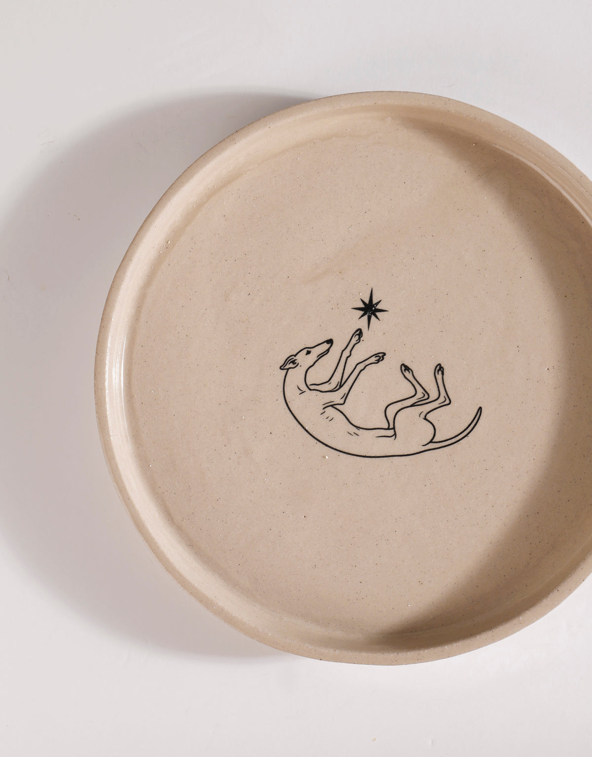 Handmade Roaching Greyhound Playing with Star Ceramic Stoneware Side Plate