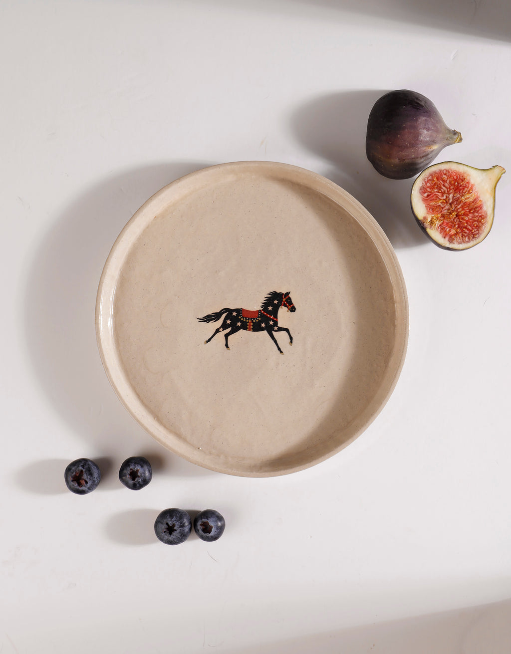 Handmade Brown Horse & Pink Stars Ceramic Stoneware Side Plate