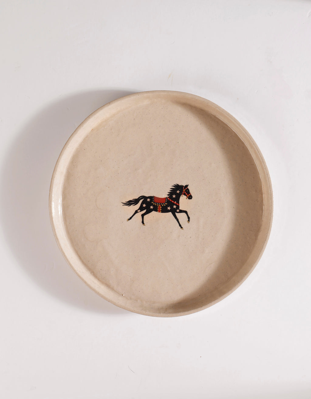 Handmade Brown Horse & Pink Stars Ceramic Stoneware Side Plate