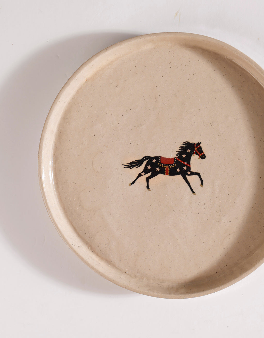 Handmade Brown Horse & Pink Stars Ceramic Stoneware Side Plate
