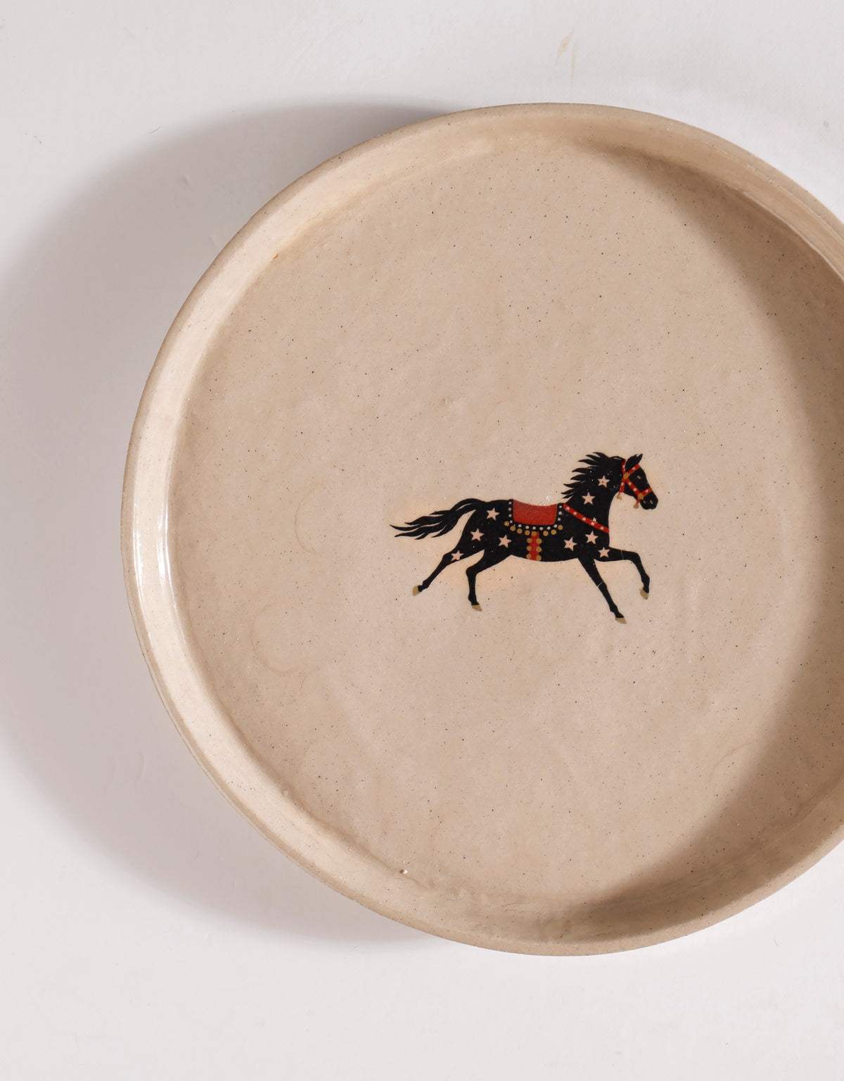 Handmade Brown Horse & Pink Stars Ceramic Stoneware Side Plate