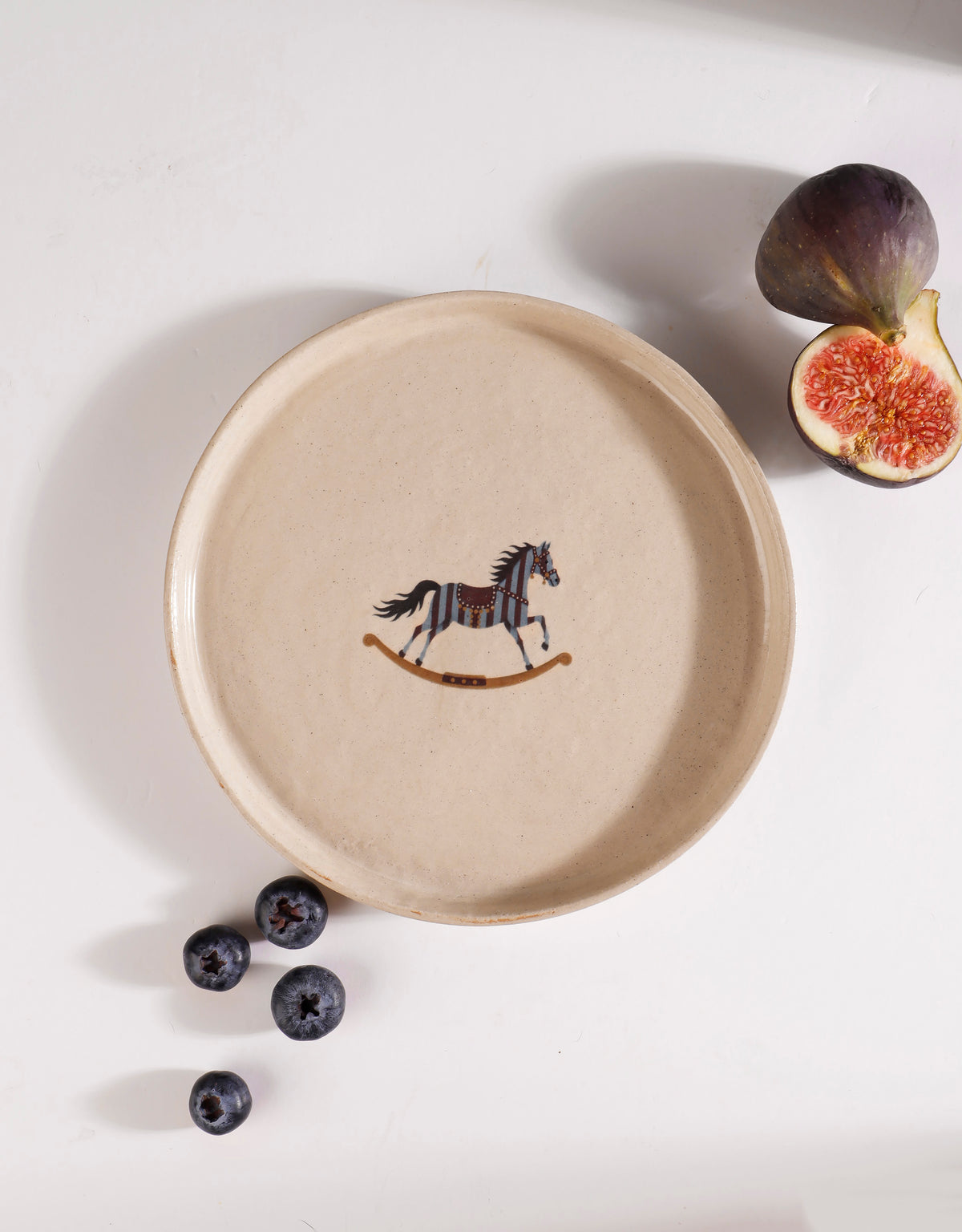 Handmade Blue & Burgundy Striped Carousel Horse Ceramic Stoneware Side Plate