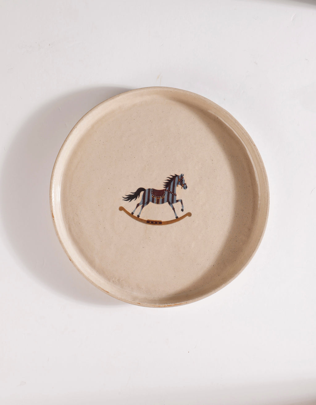 Handmade Blue & Burgundy Striped Carousel Horse Ceramic Stoneware Side Plate