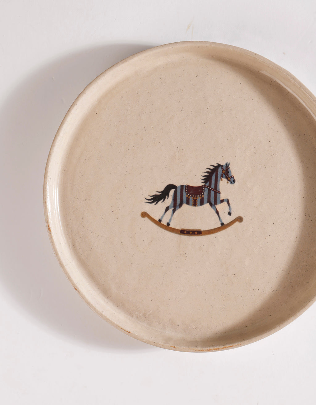 Handmade Blue & Burgundy Striped Carousel Horse Ceramic Stoneware Side Plate