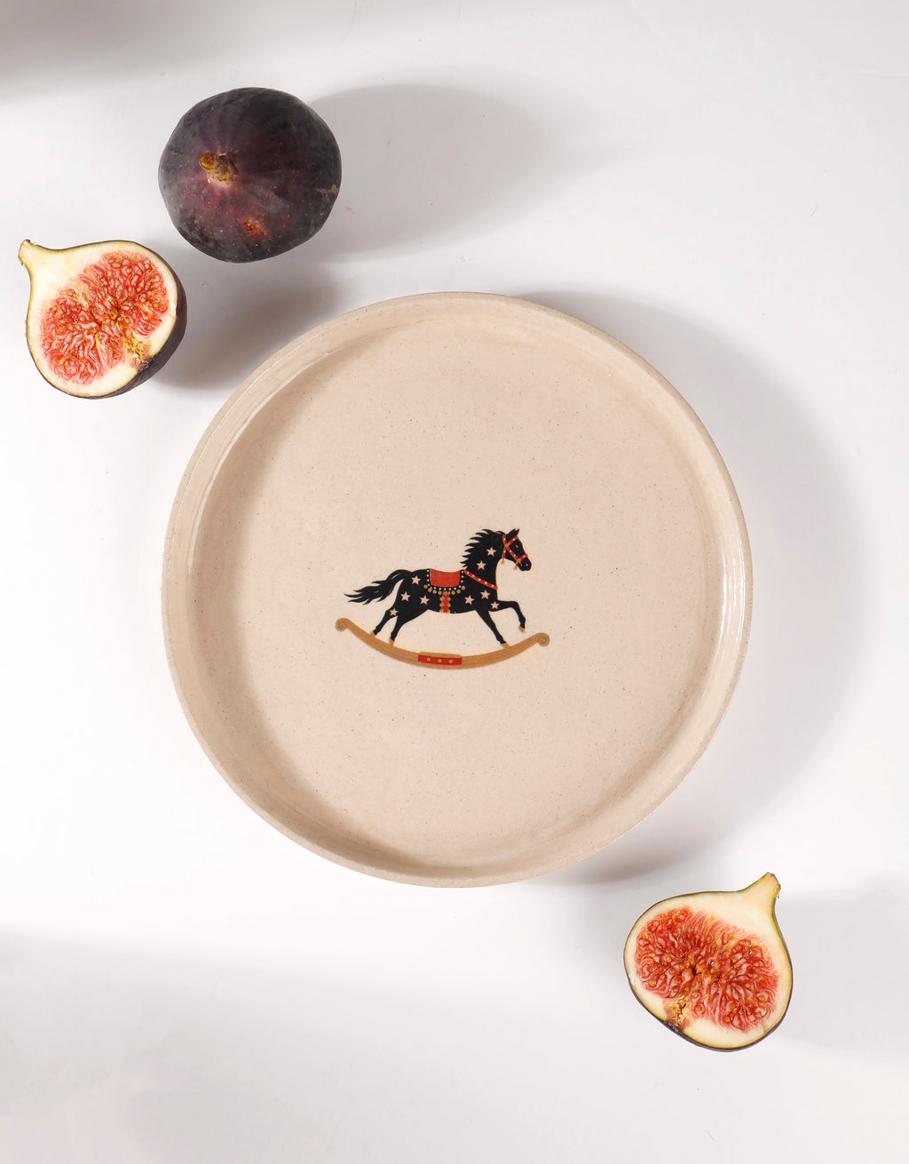 Handmade Brown Carousel Horse & Pink Stars Ceramic Stoneware Side Plate