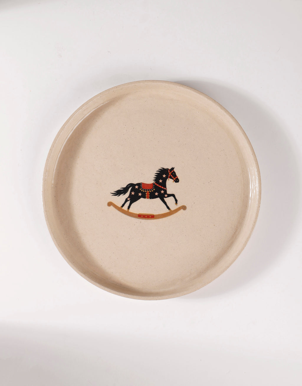 Handmade Brown Carousel Horse & Pink Stars Ceramic Stoneware Side Plate