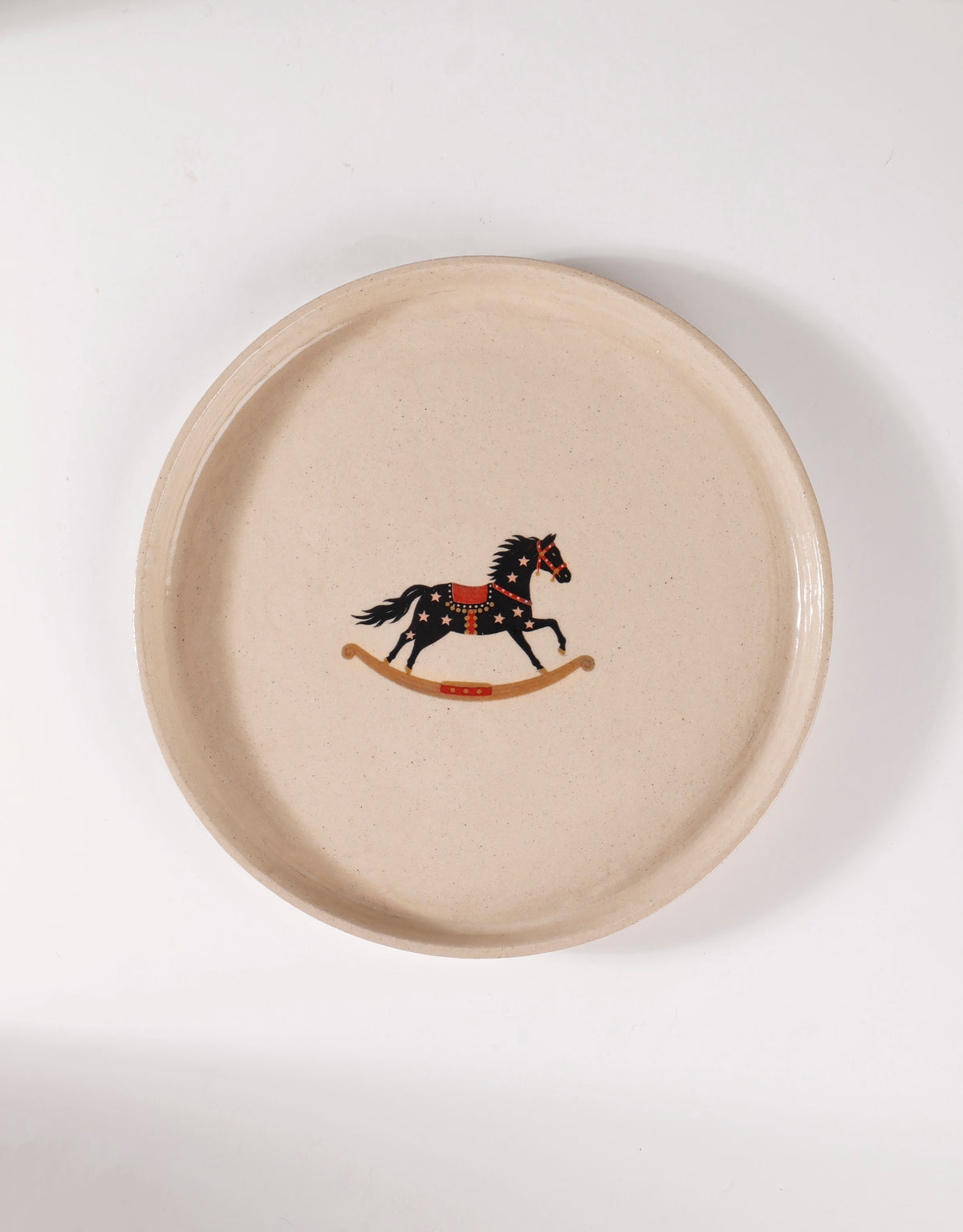 Handmade Brown Carousel Horse & Pink Stars Ceramic Stoneware Side Plate