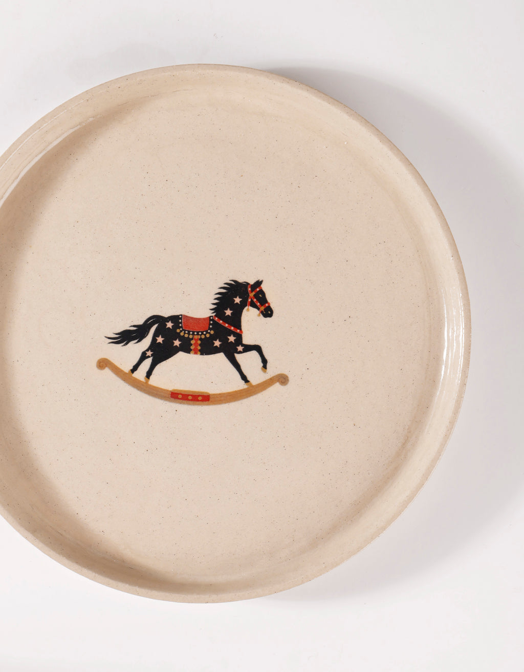 Handmade Brown Carousel Horse & Pink Stars Ceramic Stoneware Side Plate