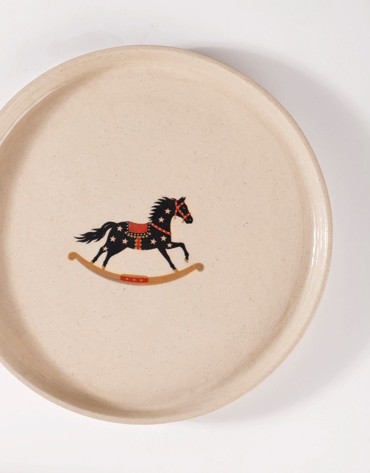 Handmade Brown Carousel Horse & Pink Stars Ceramic Stoneware Side Plate