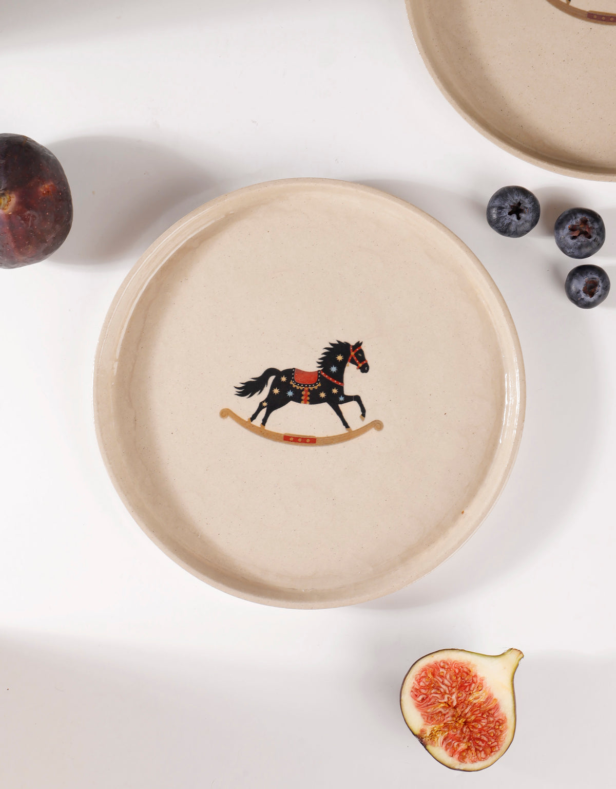 Handmade Black Carousel Rocking Horse with Blue & Cream Stars Ceramic Stoneware Side Plate