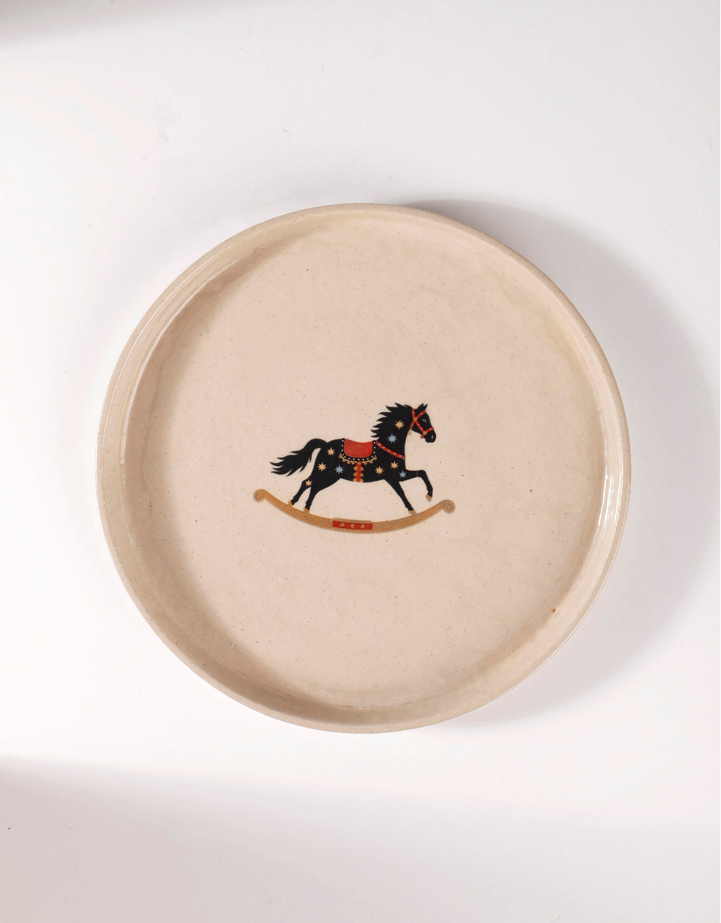 Handmade Black Carousel Rocking Horse with Blue & Cream Stars Ceramic Stoneware Side Plate