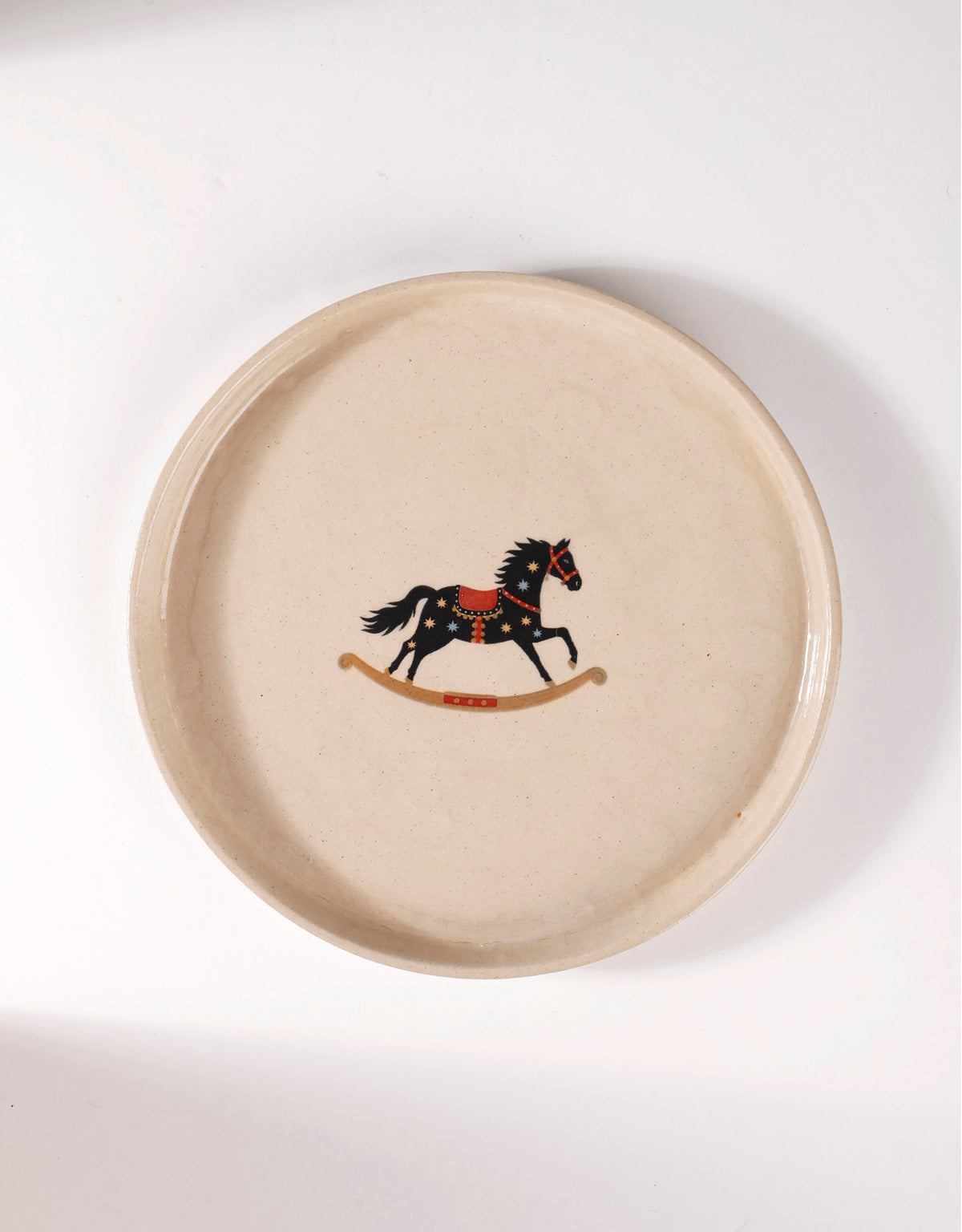Handmade Black Carousel Rocking Horse with Blue & Cream Stars Ceramic Stoneware Side Plate