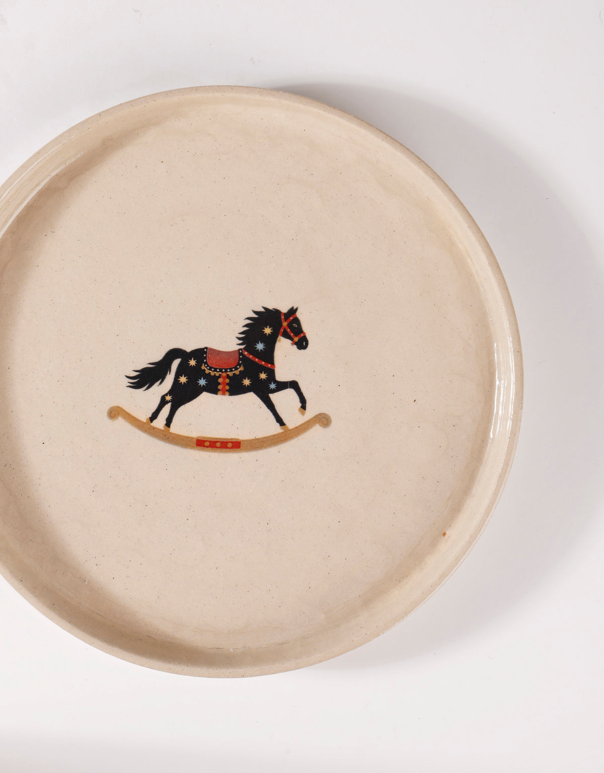Handmade Black Carousel Rocking Horse with Blue & Cream Stars Ceramic Stoneware Side Plate