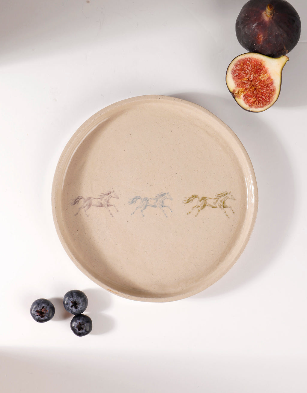Handmade Trio of Running Watercolour Horses Ceramic Stoneware Side Plate