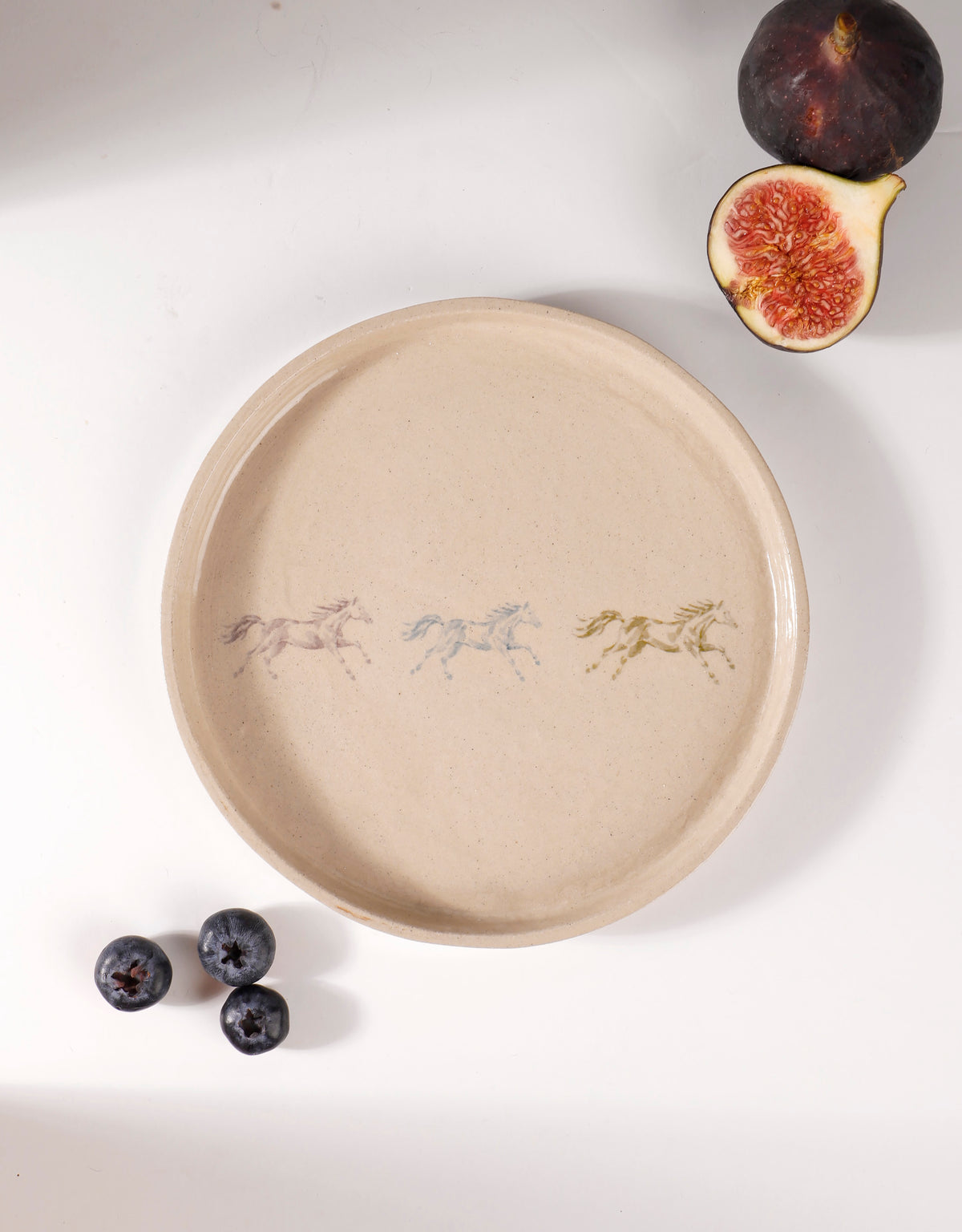 Handmade Trio of Running Watercolour Horses Ceramic Stoneware Side Plate
