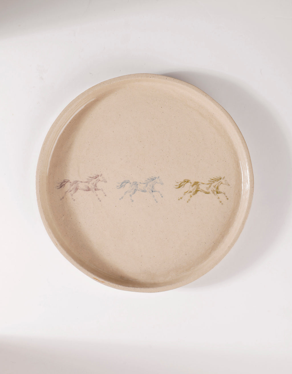 Handmade Trio of Running Watercolour Horses Ceramic Stoneware Side Plate