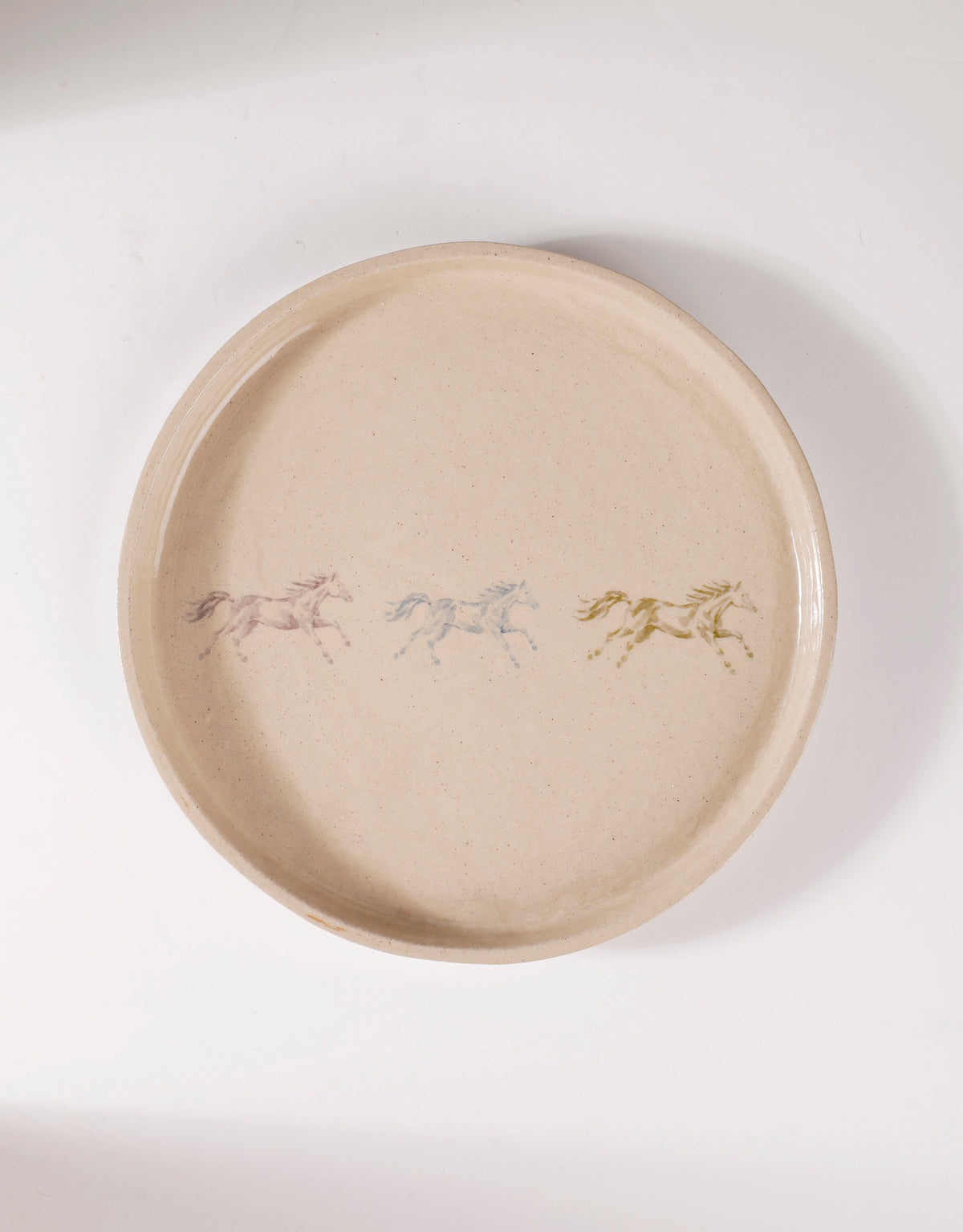 Handmade Trio of Running Watercolour Horses Ceramic Stoneware Side Plate