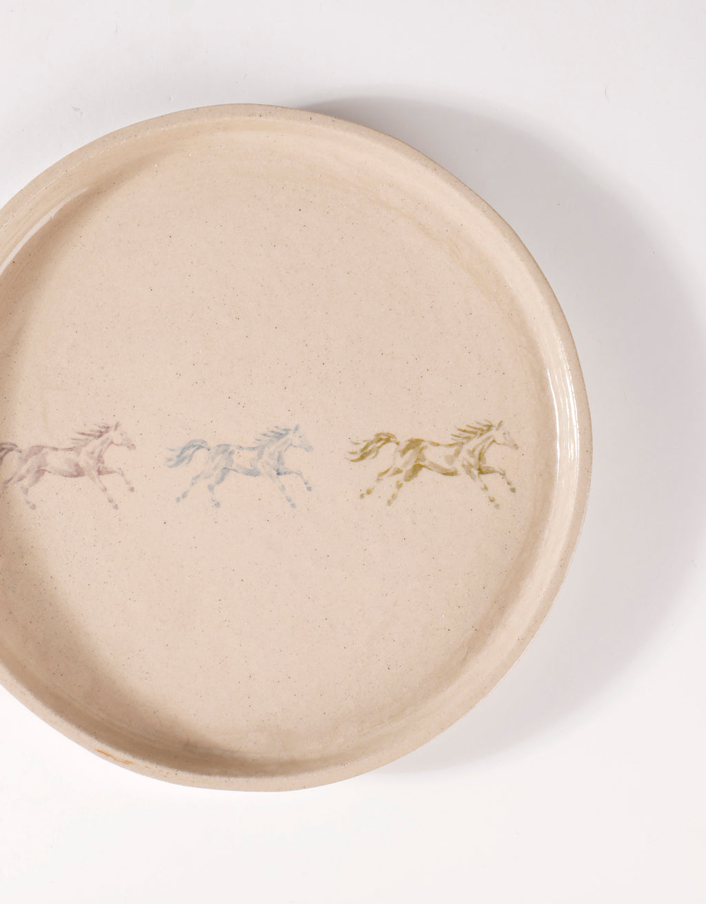 Handmade Trio of Running Watercolour Horses Ceramic Stoneware Side Plate