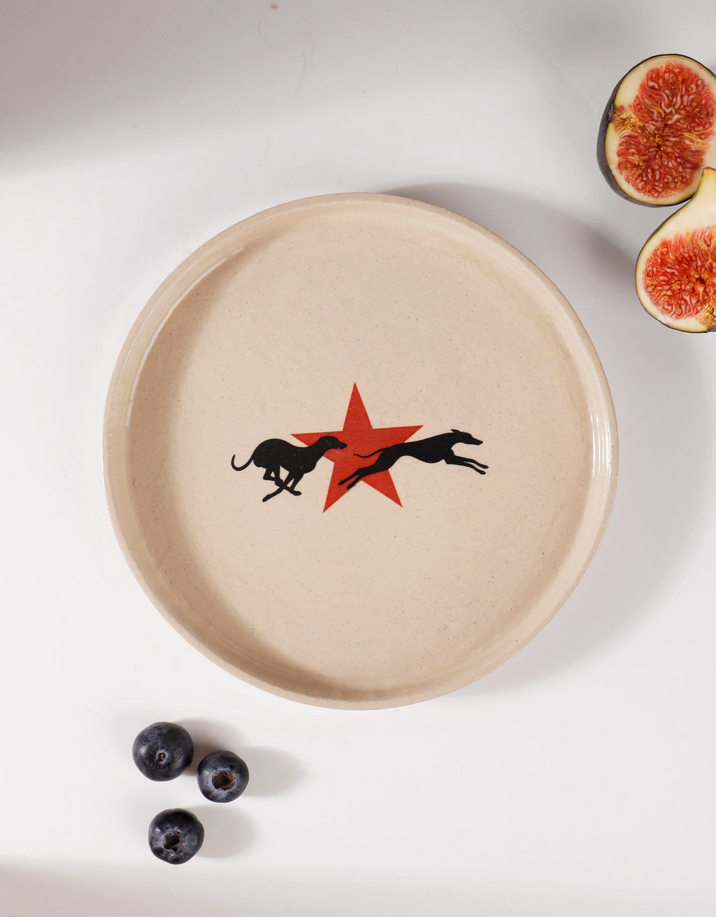 Handmade Black Running Greyhounds & Red Star Ceramic Stoneware Side Plate